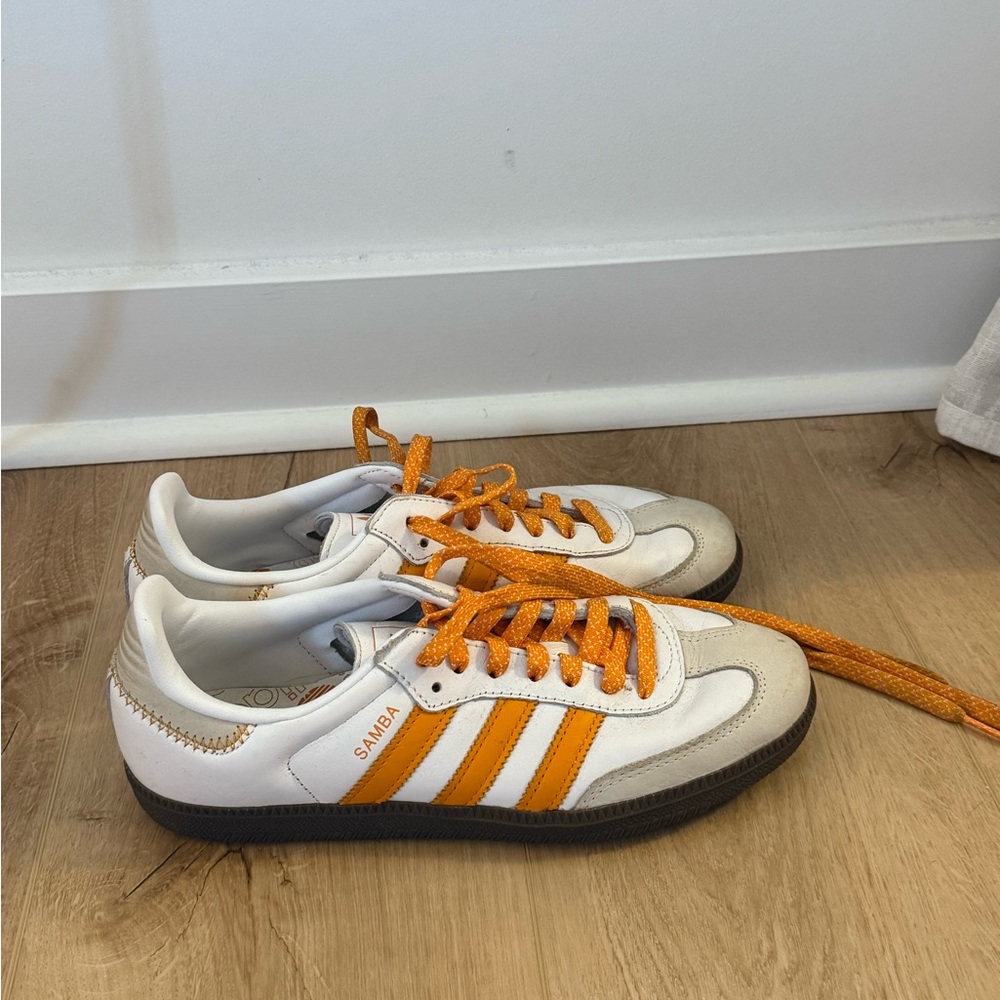 adidas Samba White Sneakers with Orange Stripes